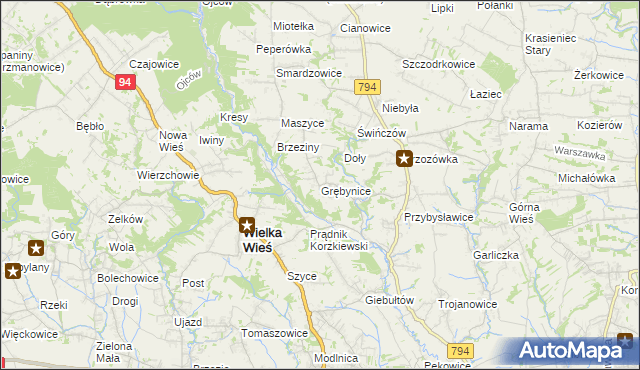 mapa Grębynice, Grębynice na mapie Targeo