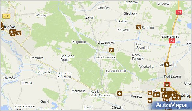 mapa Grochowiska gmina Pińczów, Grochowiska gmina Pińczów na mapie Targeo