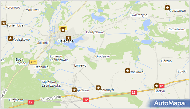 mapa Grodzisko gmina Osieczna, Grodzisko gmina Osieczna na mapie Targeo