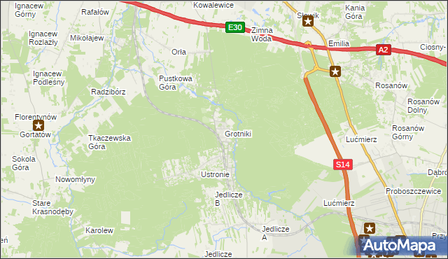 mapa Grotniki gmina Zgierz, Grotniki gmina Zgierz na mapie Targeo