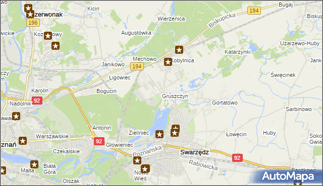 mapa Gruszczyn gmina Swarzędz, Gruszczyn gmina Swarzędz na mapie Targeo
