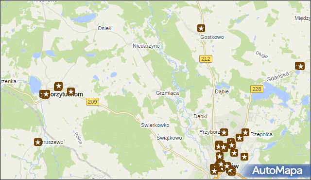 mapa Grzmiąca gmina Bytów, Grzmiąca gmina Bytów na mapie Targeo