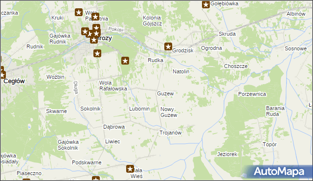 mapa Guzew gmina Mrozy, Guzew gmina Mrozy na mapie Targeo