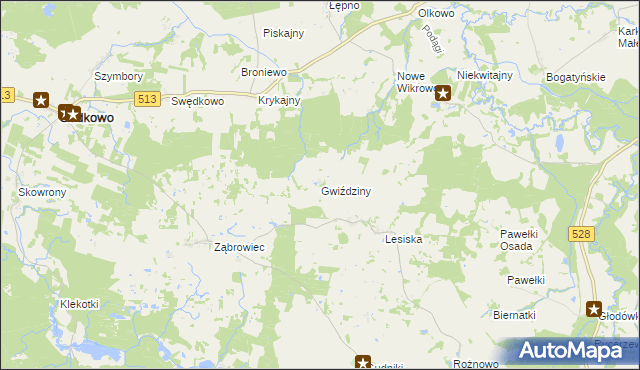 mapa Gwiździny gmina Godkowo, Gwiździny gmina Godkowo na mapie Targeo