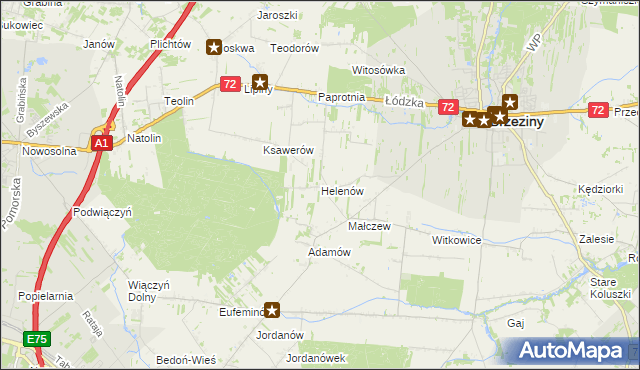mapa Helenów gmina Brzeziny, Helenów gmina Brzeziny na mapie Targeo