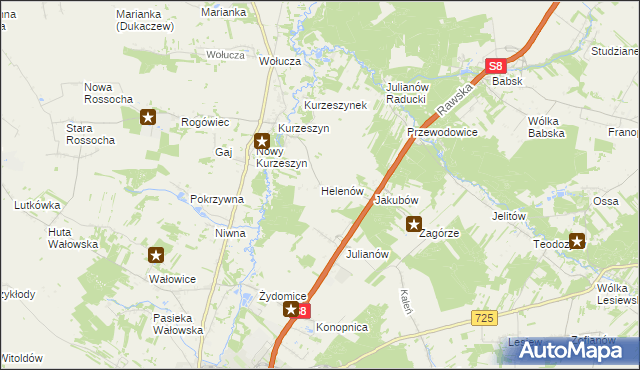 mapa Helenów gmina Rawa Mazowiecka, Helenów gmina Rawa Mazowiecka na mapie Targeo