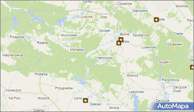 mapa Henryków gmina Małogoszcz, Henryków gmina Małogoszcz na mapie Targeo