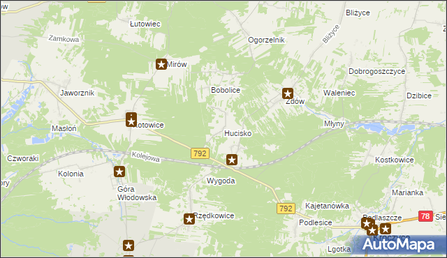 mapa Hucisko gmina Włodowice, Hucisko gmina Włodowice na mapie Targeo