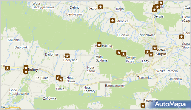 mapa Huta Szklana gmina Bieliny, Huta Szklana gmina Bieliny na mapie Targeo