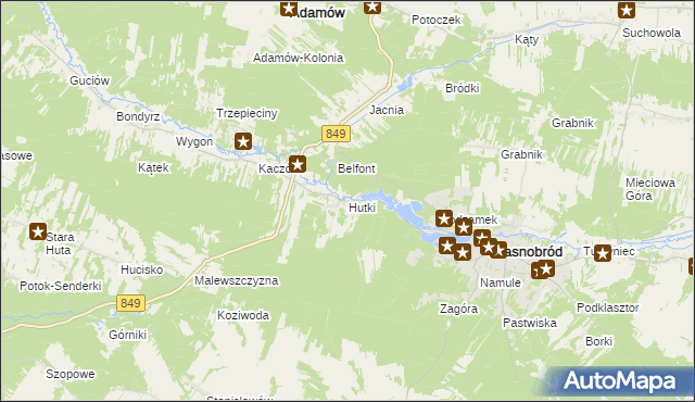 mapa Hutki gmina Krasnobród, Hutki gmina Krasnobród na mapie Targeo