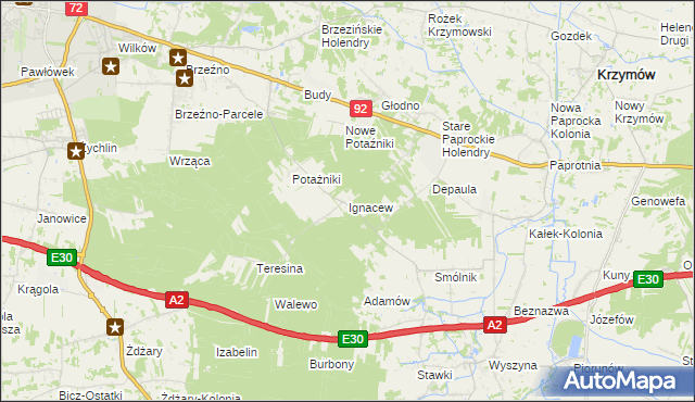 mapa Ignacew gmina Krzymów, Ignacew gmina Krzymów na mapie Targeo