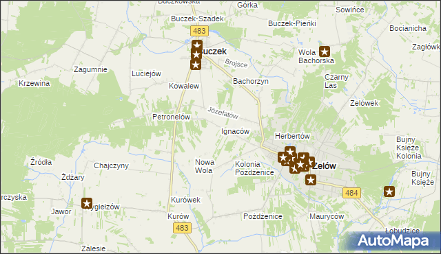 mapa Ignaców gmina Zelów, Ignaców gmina Zelów na mapie Targeo