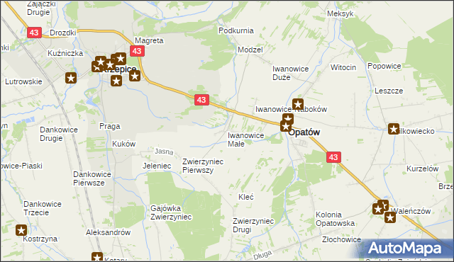 mapa Iwanowice Małe, Iwanowice Małe na mapie Targeo