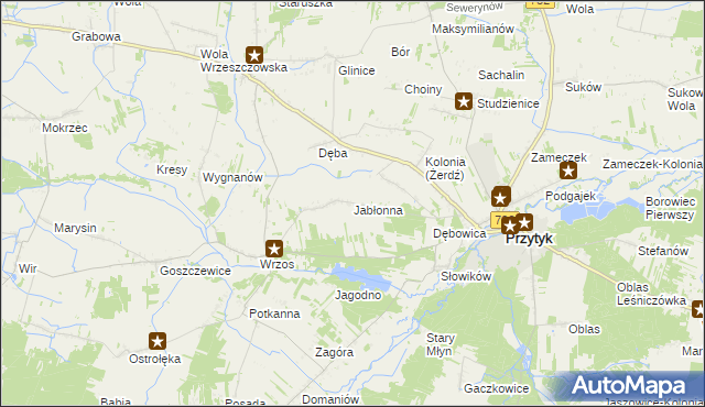 mapa Jabłonna gmina Przytyk, Jabłonna gmina Przytyk na mapie Targeo