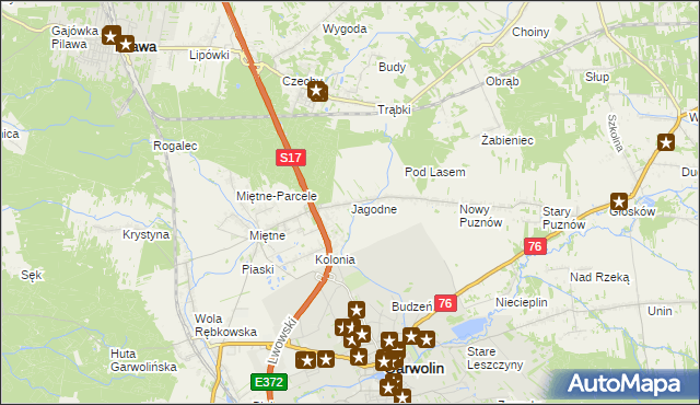 mapa Jagodne gmina Garwolin, Jagodne gmina Garwolin na mapie Targeo