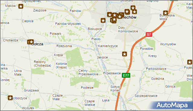 mapa Jaksice gmina Miechów, Jaksice gmina Miechów na mapie Targeo