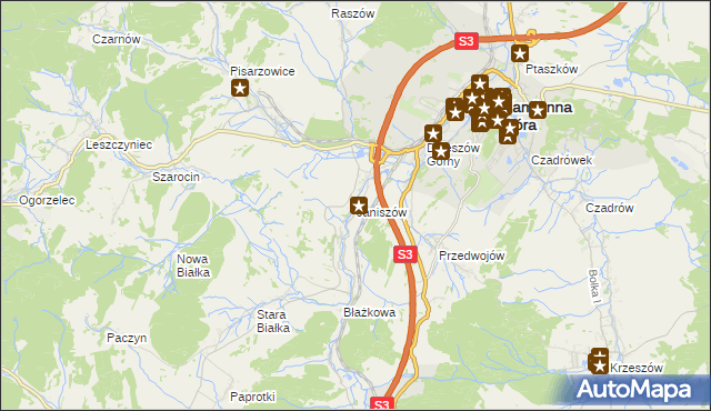 mapa Janiszów gmina Kamienna Góra, Janiszów gmina Kamienna Góra na mapie Targeo