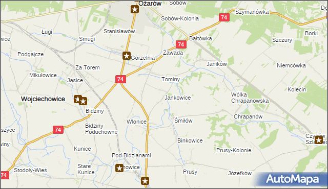 mapa Jankowice gmina Ożarów, Jankowice gmina Ożarów na mapie Targeo