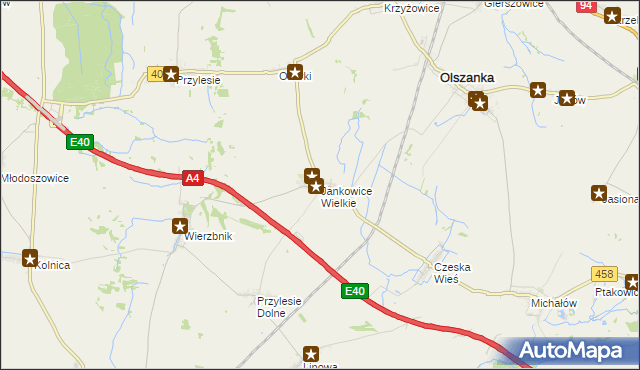 mapa Jankowice Wielkie, Jankowice Wielkie na mapie Targeo