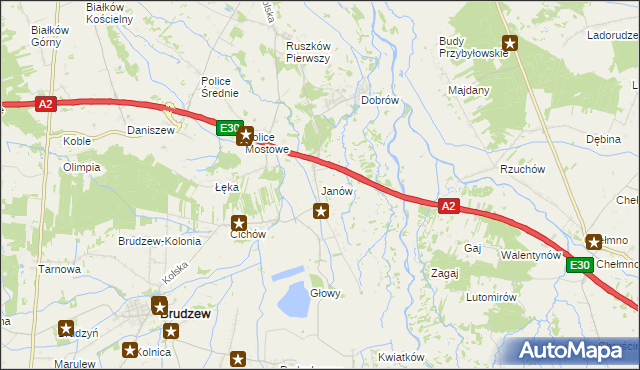 mapa Janów gmina Brudzew, Janów gmina Brudzew na mapie Targeo