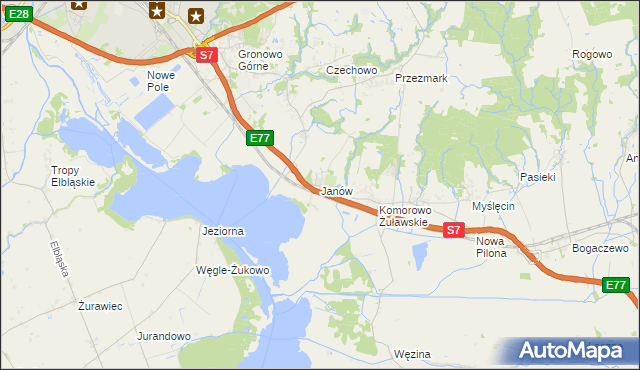 mapa Janów gmina Elbląg, Janów gmina Elbląg na mapie Targeo