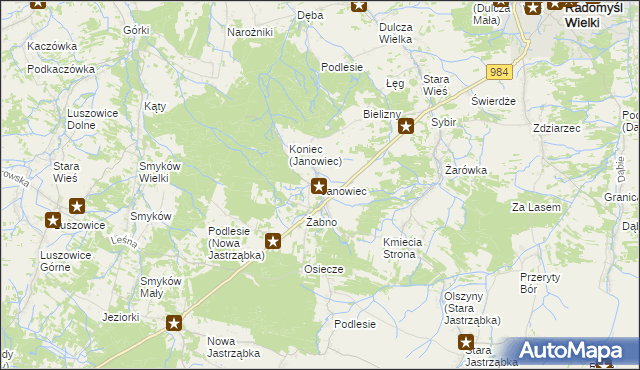 mapa Janowiec gmina Radomyśl Wielki, Janowiec gmina Radomyśl Wielki na mapie Targeo