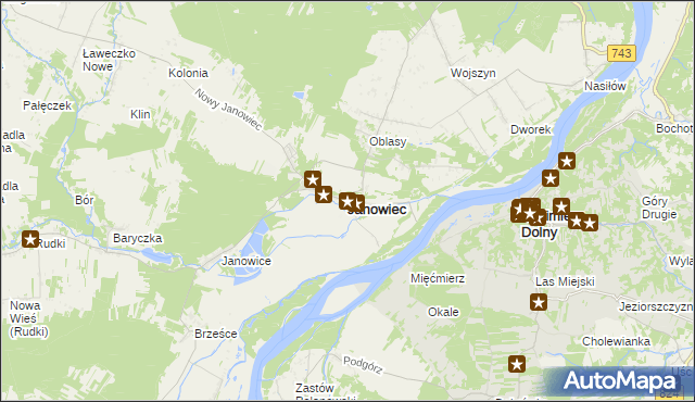 mapa Janowiec powiat puławski, Janowiec powiat puławski na mapie Targeo