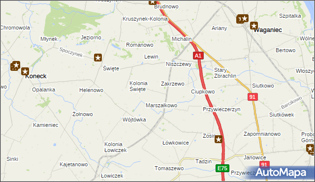 mapa Janowo gmina Waganiec, Janowo gmina Waganiec na mapie Targeo
