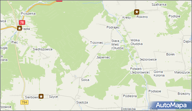 mapa Jasieniec gmina Pilica, Jasieniec gmina Pilica na mapie Targeo