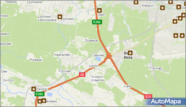 mapa Jasiniec gmina Białe Błota, Jasiniec gmina Białe Błota na mapie Targeo
