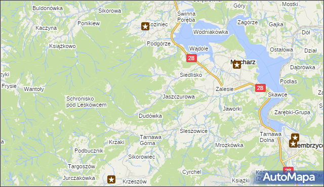 mapa Jaszczurowa gmina Mucharz, Jaszczurowa gmina Mucharz na mapie Targeo