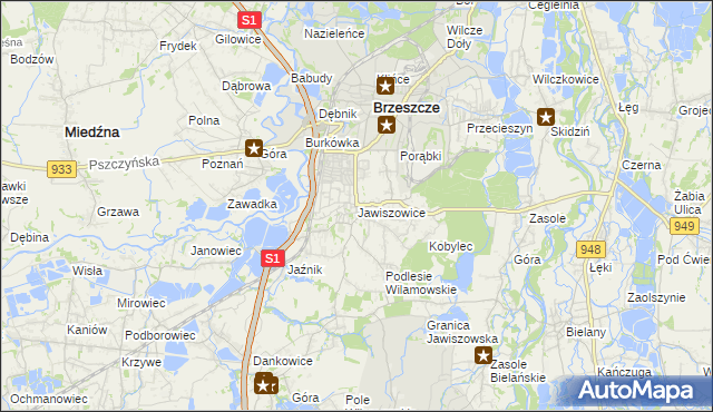 mapa Jawiszowice, Jawiszowice na mapie Targeo
