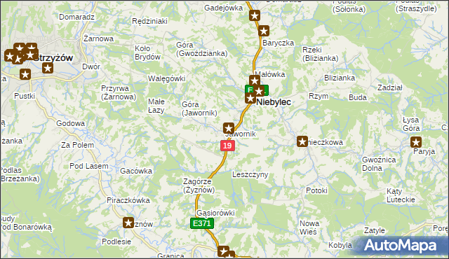 mapa Jawornik gmina Niebylec, Jawornik gmina Niebylec na mapie Targeo