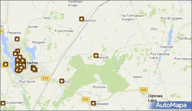 mapa Jaworze gmina Ryńsk, Jaworze gmina Ryńsk na mapie Targeo