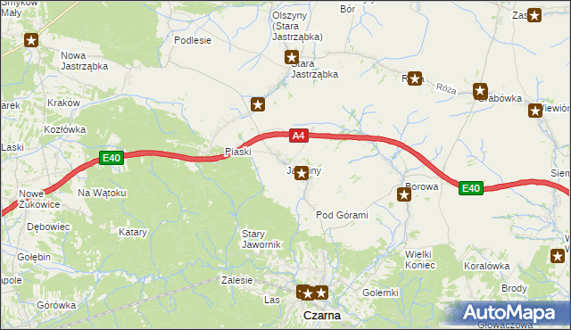 mapa Jaźwiny gmina Czarna, Jaźwiny gmina Czarna na mapie Targeo