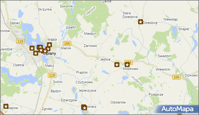mapa Jedlice gmina Lipiany, Jedlice gmina Lipiany na mapie Targeo