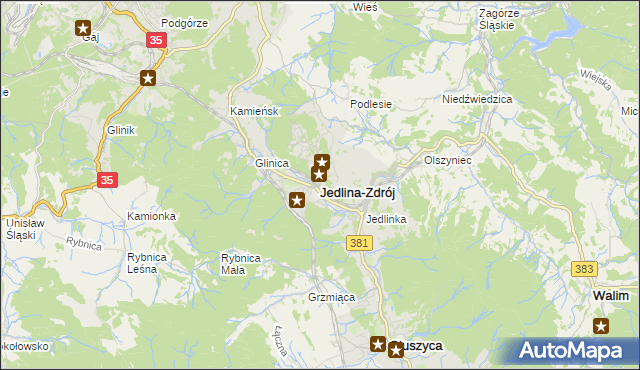 mapa Jedlina-Zdrój, Jedlina-Zdrój na mapie Targeo