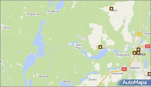 mapa Jeleni Róg gmina Człopa, Jeleni Róg gmina Człopa na mapie Targeo