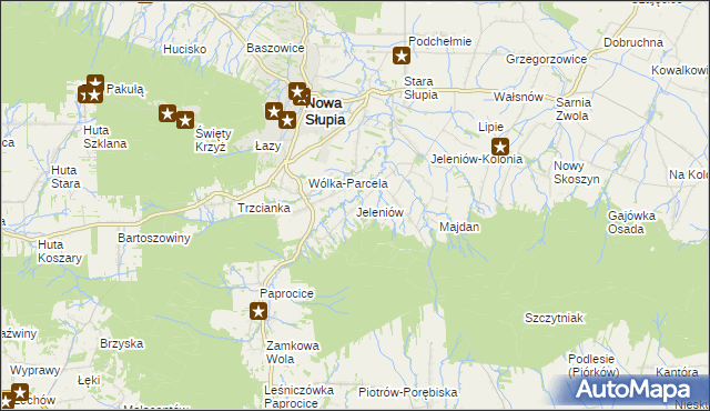 mapa Jeleniów gmina Nowa Słupia, Jeleniów gmina Nowa Słupia na mapie Targeo