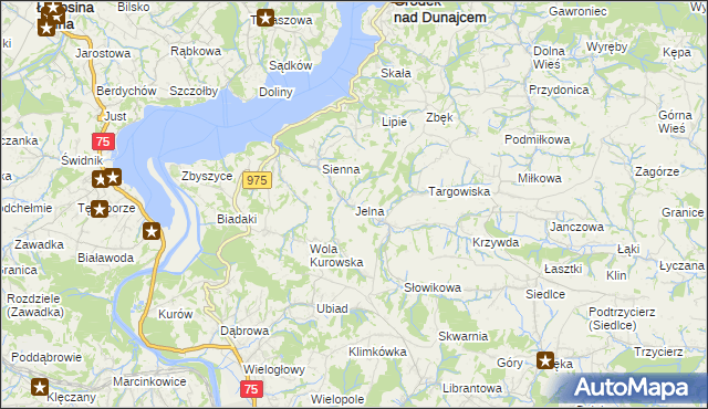 mapa Jelna gmina Gródek nad Dunajcem, Jelna gmina Gródek nad Dunajcem na mapie Targeo