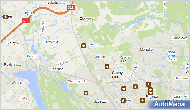 mapa Jelonek gmina Suchy Las, Jelonek gmina Suchy Las na mapie Targeo