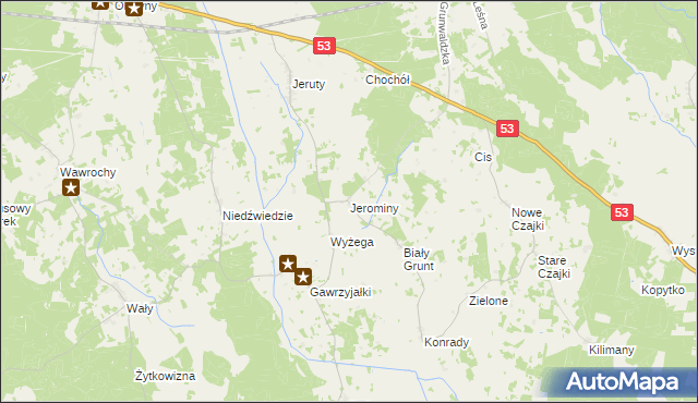 mapa Jerominy, Jerominy na mapie Targeo