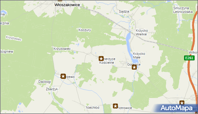 mapa Jezierzyce Kościelne, Jezierzyce Kościelne na mapie Targeo