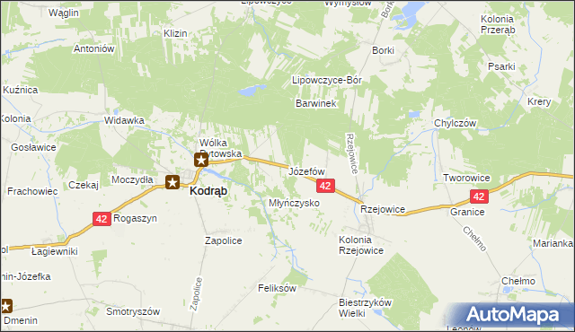 mapa Józefów gmina Kodrąb, Józefów gmina Kodrąb na mapie Targeo