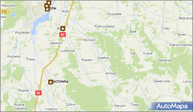 mapa Józefów gmina Strachówka, Józefów gmina Strachówka na mapie Targeo