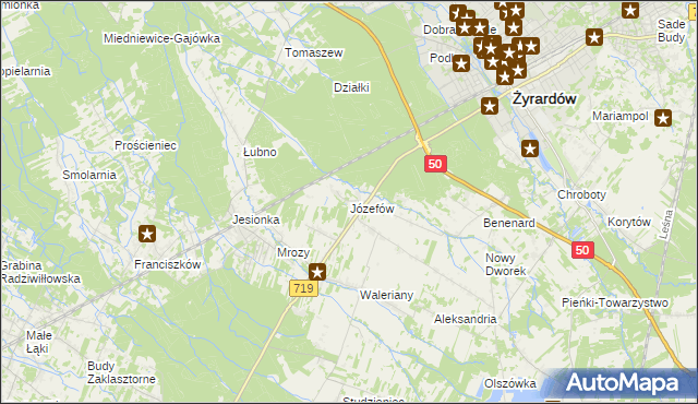 mapa Józefów gmina Wiskitki, Józefów gmina Wiskitki na mapie Targeo