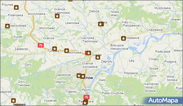 mapa Jurków gmina Czchów, Jurków gmina Czchów na mapie Targeo