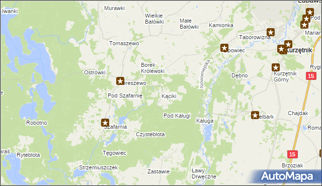 mapa Kąciki gmina Kurzętnik, Kąciki gmina Kurzętnik na mapie Targeo