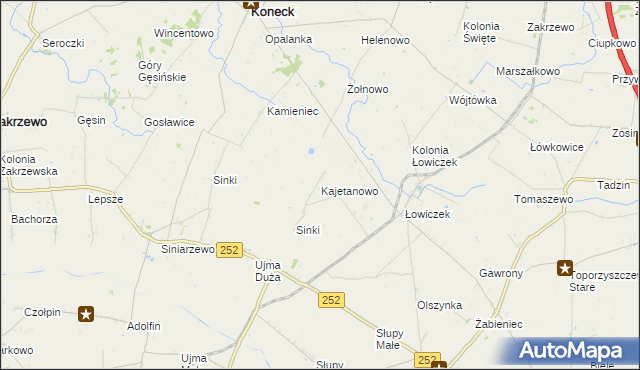 mapa Kajetanowo gmina Koneck, Kajetanowo gmina Koneck na mapie Targeo