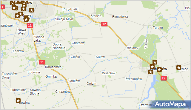 mapa Kajew gmina Gołuchów, Kajew gmina Gołuchów na mapie Targeo